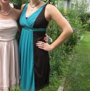 🐙EUC Ruby Rox Brown and Turquoise Chiffon Dress